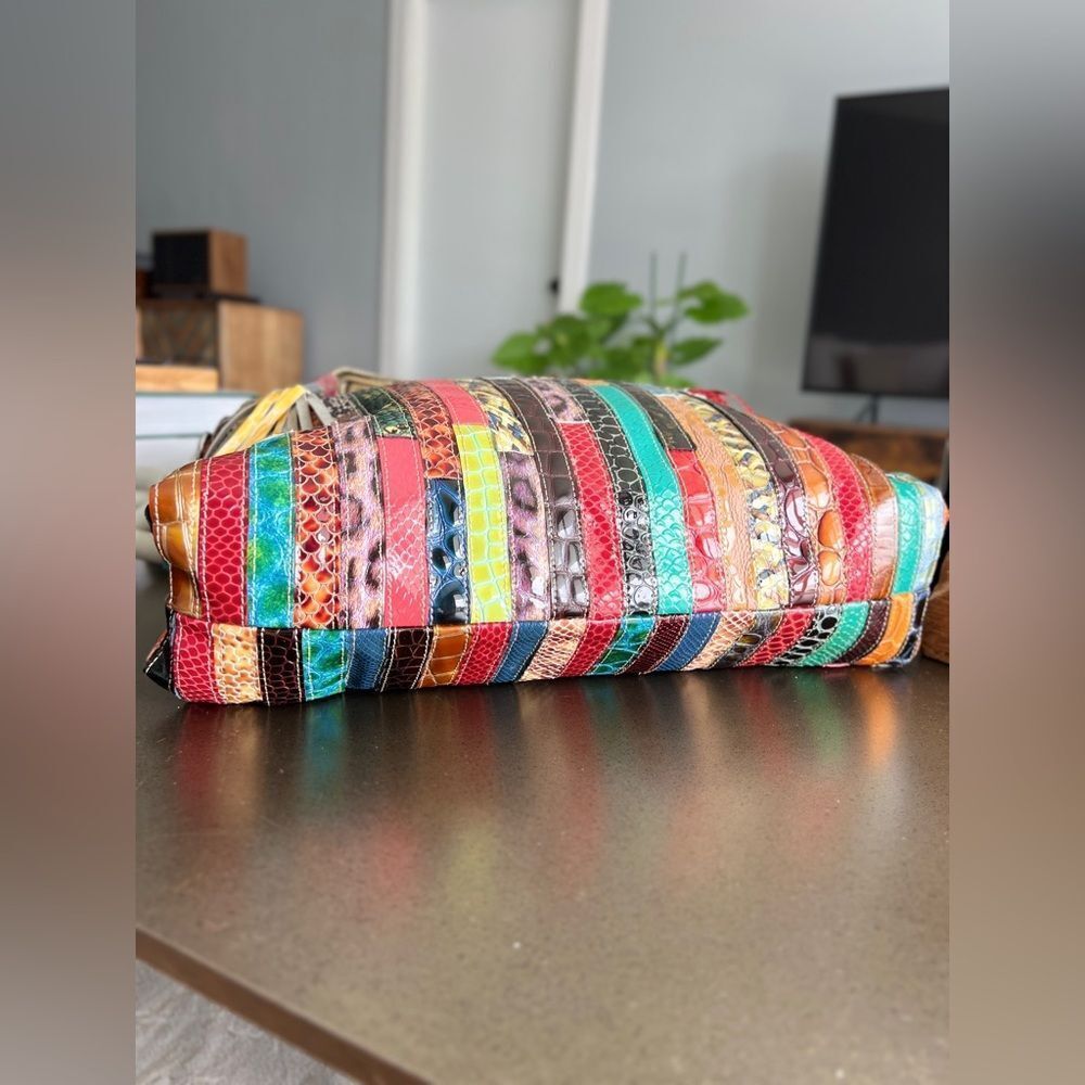 Retro Multicolor Leather Patchwork Handbag With B… - image 4